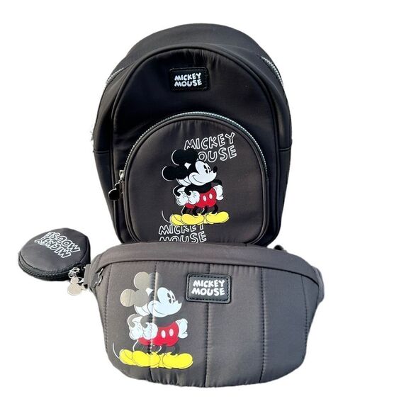 Disney Mickey Mouse Black Mini Backpack & Fanny Pack Set - Picture 2 of 16